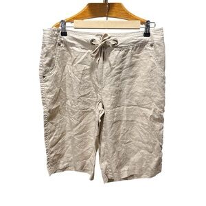 Ecologies Tan 100% Linen Knee Length Shorts with Drawstring Waist